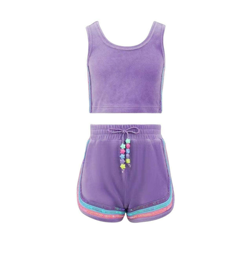 Rainbow Velour Sequin Tank Set