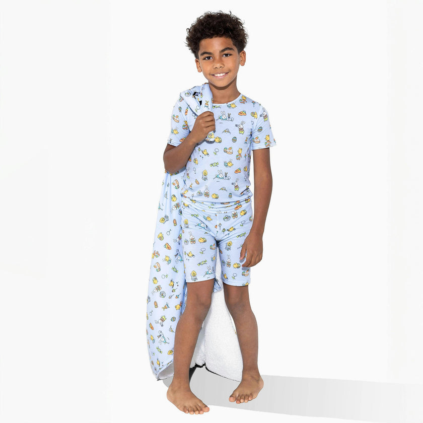 Easter Bunny Blue Bamboo Kids Pajama Short Set