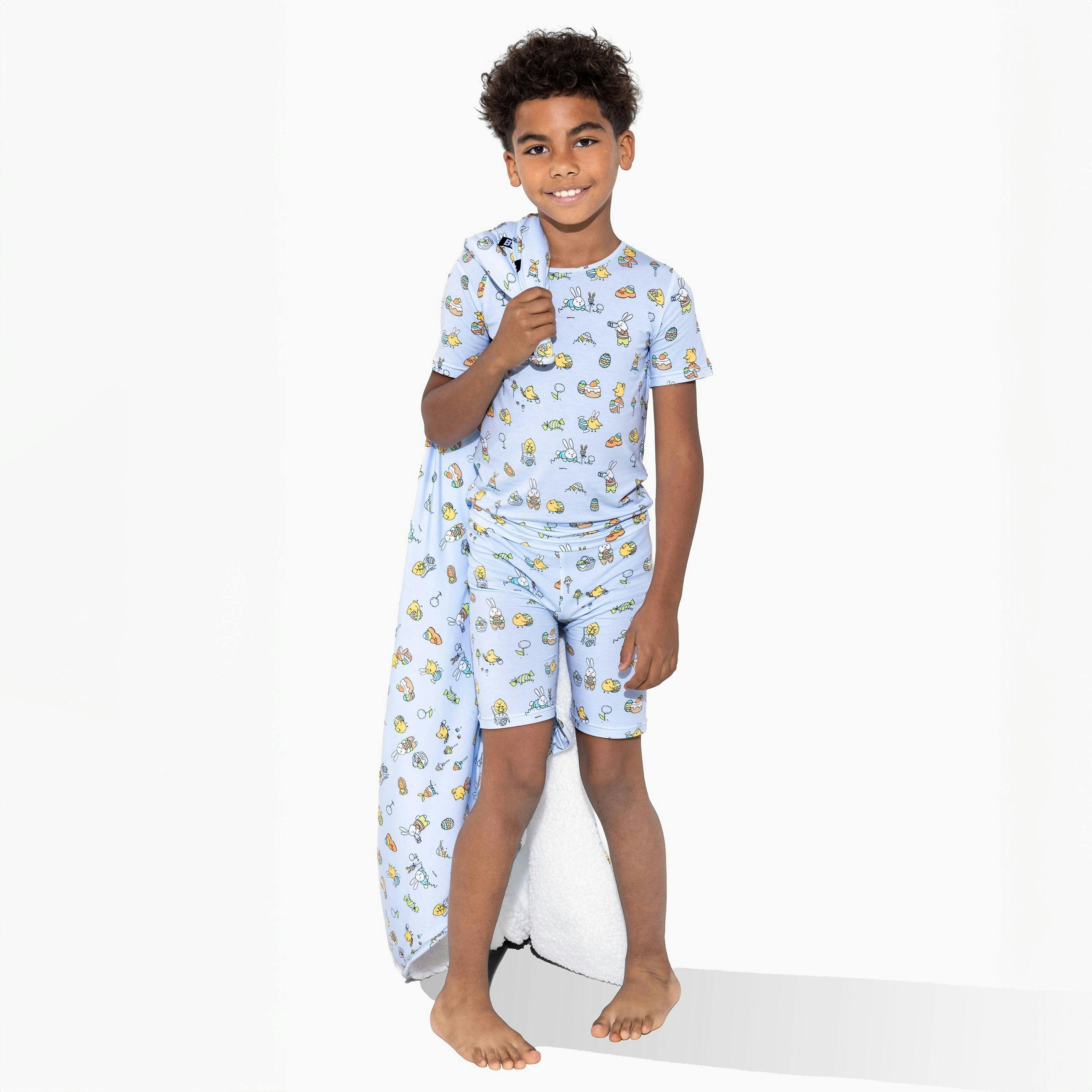 Easter Bunny Blue Bamboo Kids Pajama Short Set