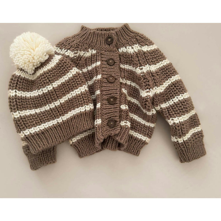 Rib Knit Stripe Hat, Tan