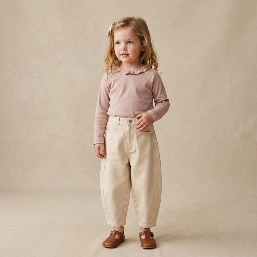 Organic Ruffle Neck Top - Dusty Rose