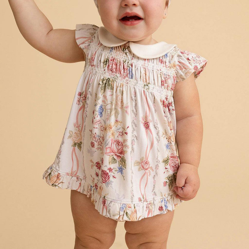 Janey Collared Smocked Ruffled Dress Bummie Set