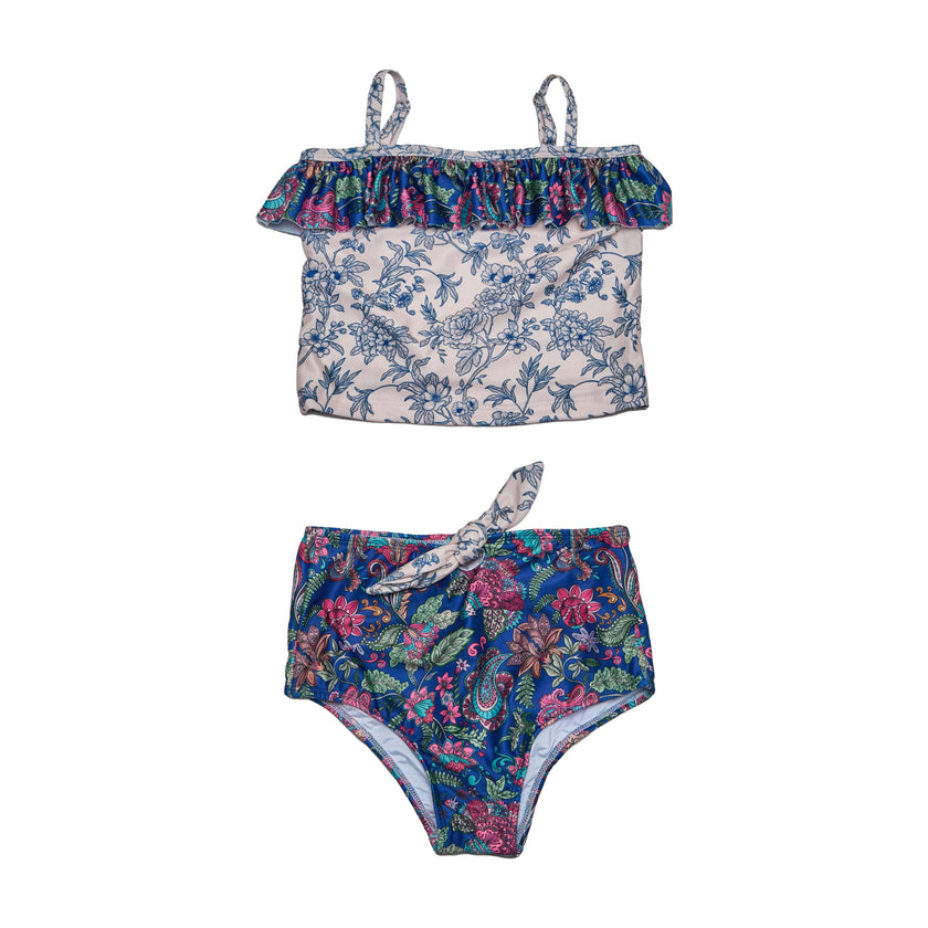 Girls Tankini Set – Ruffle Trim & High-Waisted Bottoms (River)