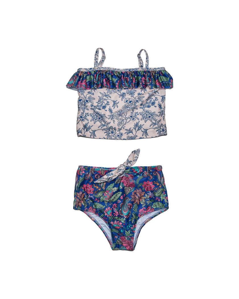 Girls Tankini Set – Ruffle Trim & High-Waisted Bottoms (River)