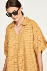 Lanai Popover Dress in Golden Eyelet