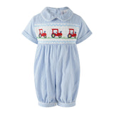Stripe Tractor Smocked Babysuit