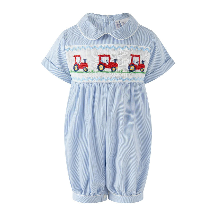 Stripe Tractor Smocked Babysuit