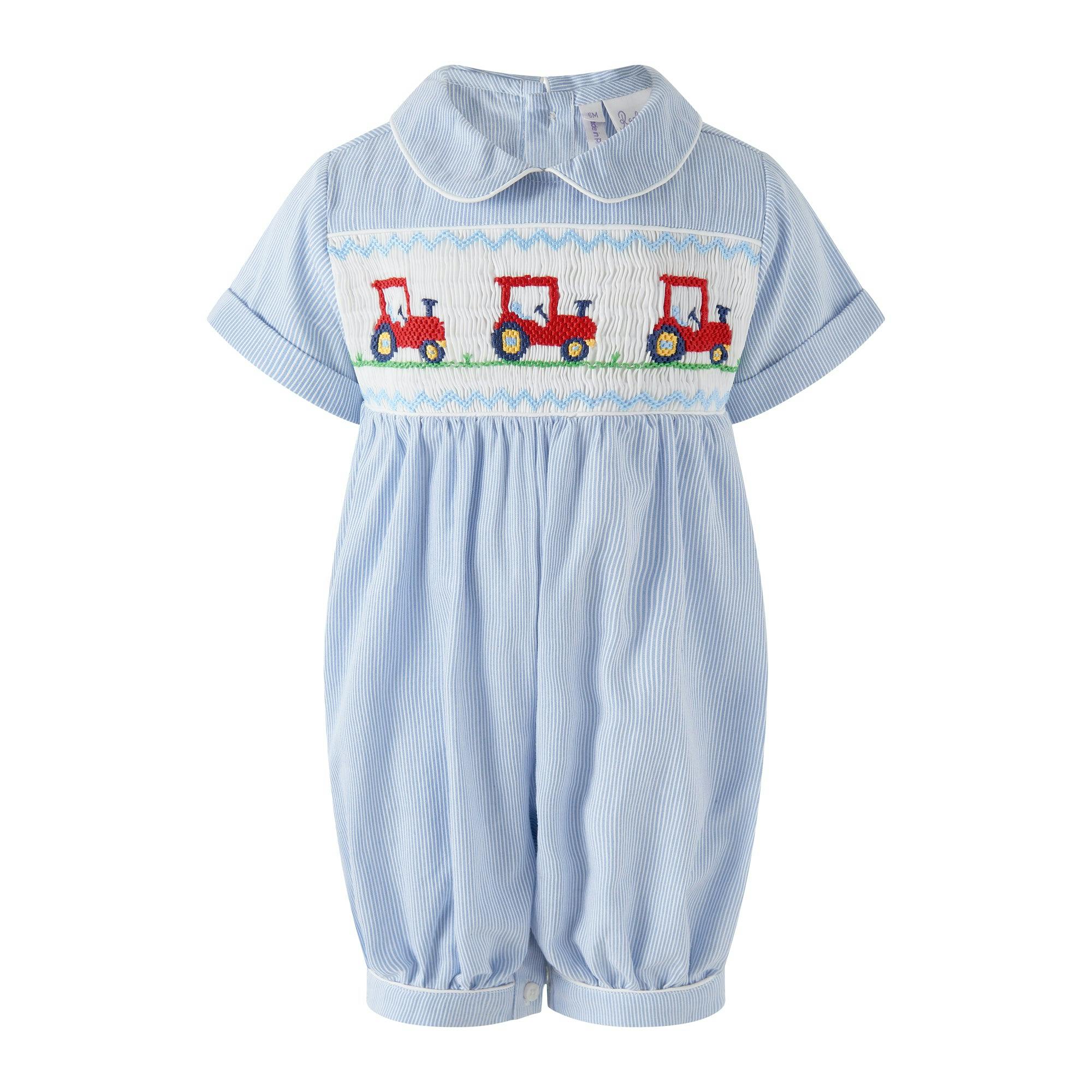Stripe Tractor Smocked Babysuit