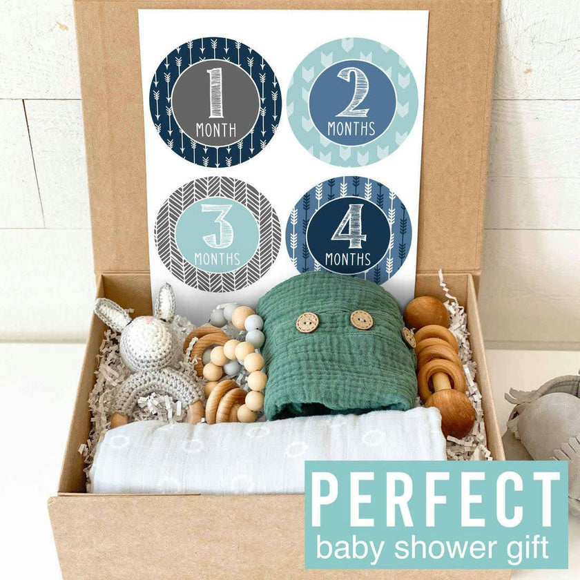 6-Piece Ocean Blue Baby Closet Dividers & 16-Piece Baby Milestone Stickers Baby Shower Gift