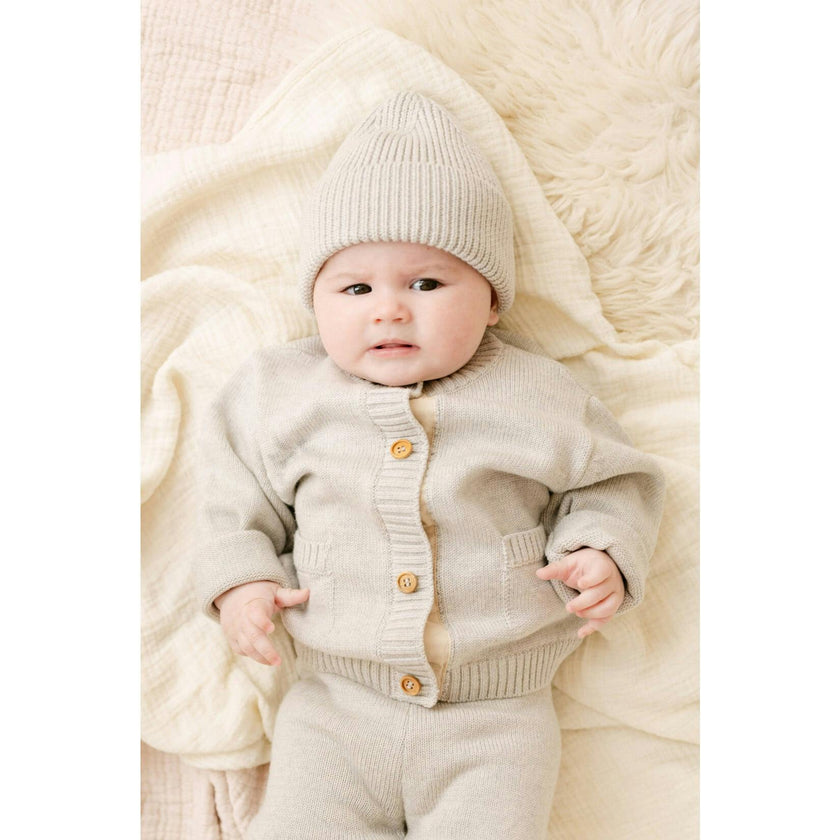Merino Wool Baby Cardigan in Heather Brown