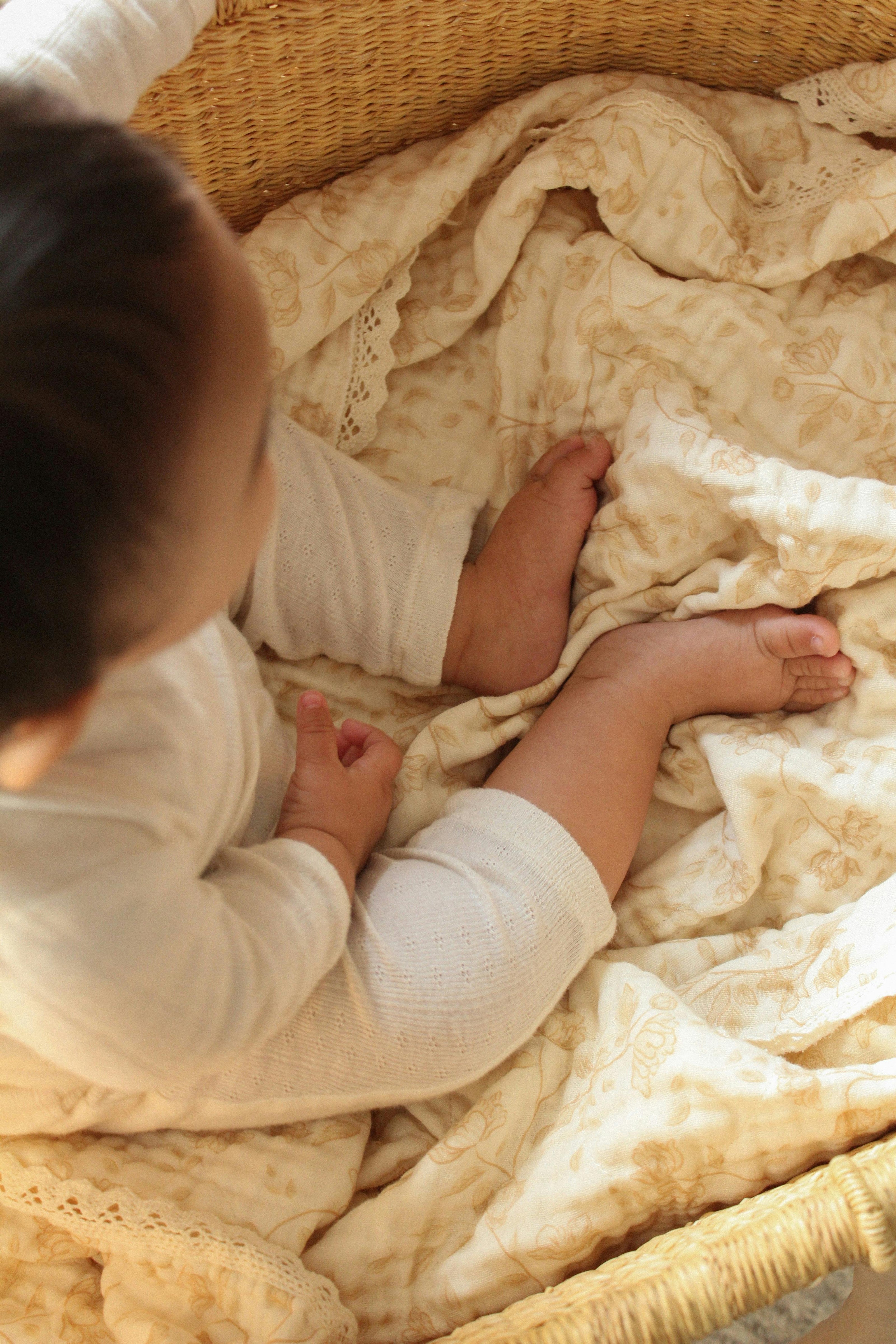 Goldie Buttercream Floral QUILTED 6 Layer Gauze Blanket