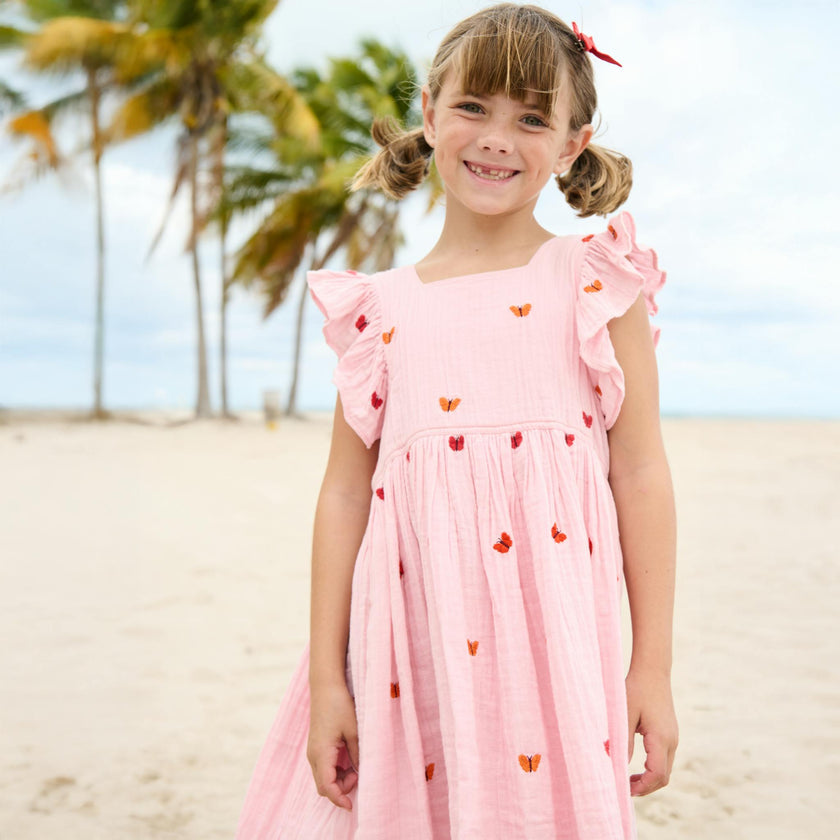 Girls Elsie Dress - Butterfly Embroidery