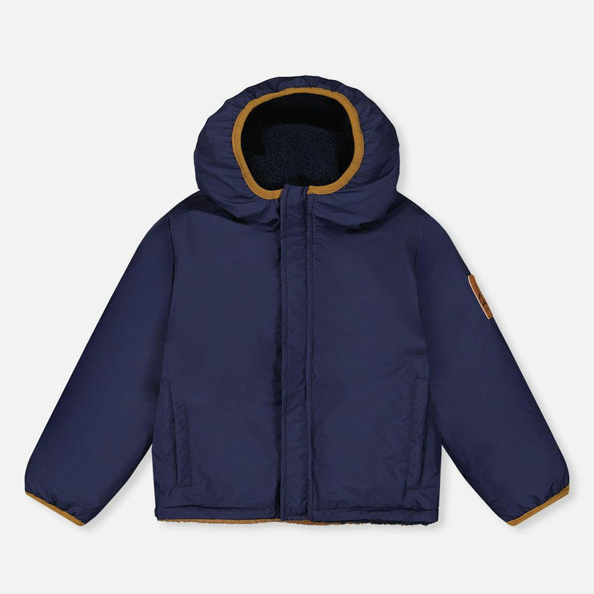 Reversible Mid-Season Jacket Dark Blue, Beige And Brown