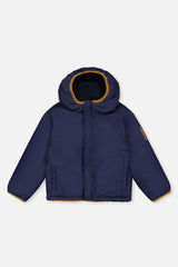 Reversible Mid-Season Jacket Dark Blue, Beige And Brown
