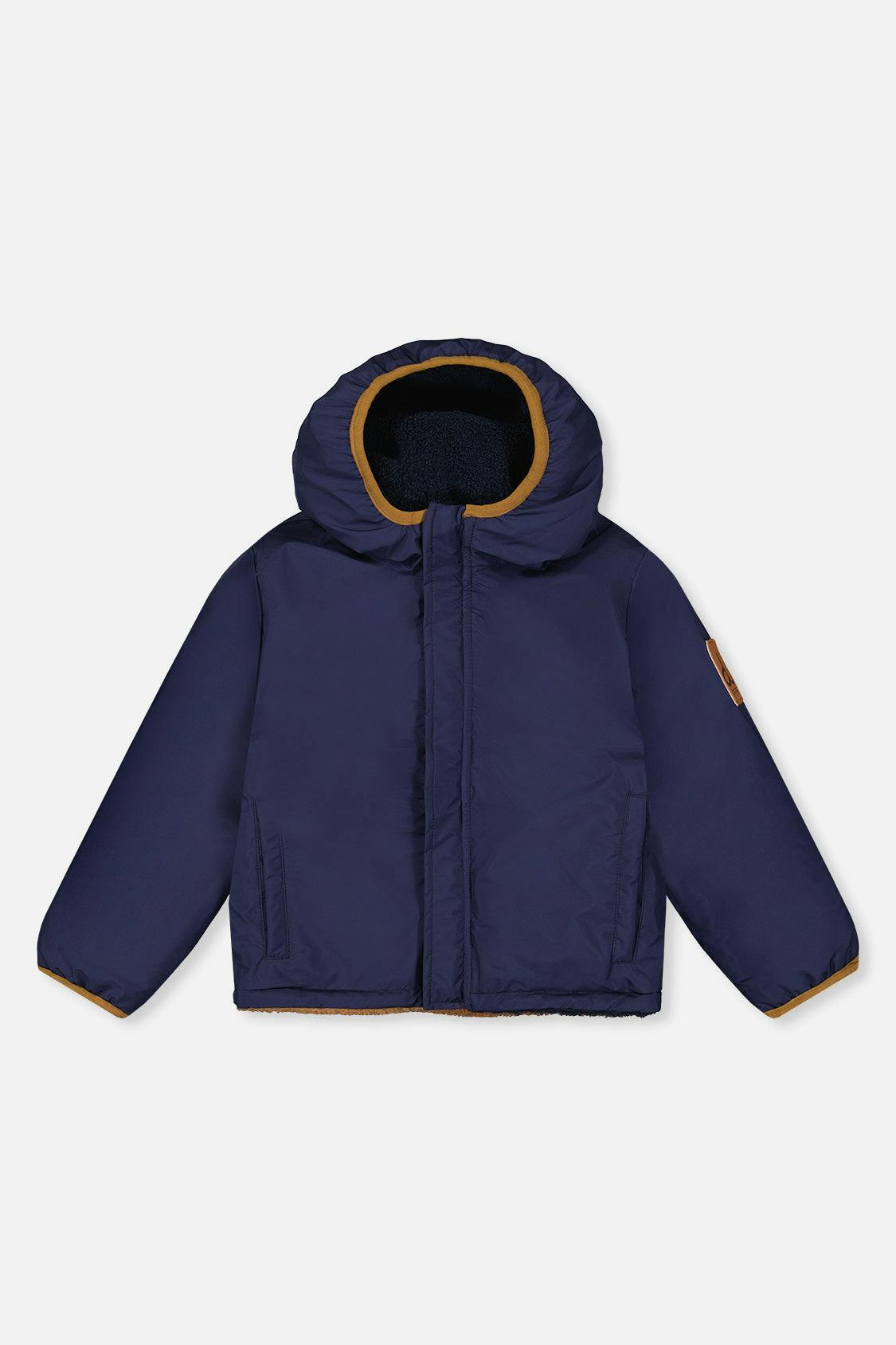 Reversible Mid-Season Jacket Dark Blue, Beige And Brown