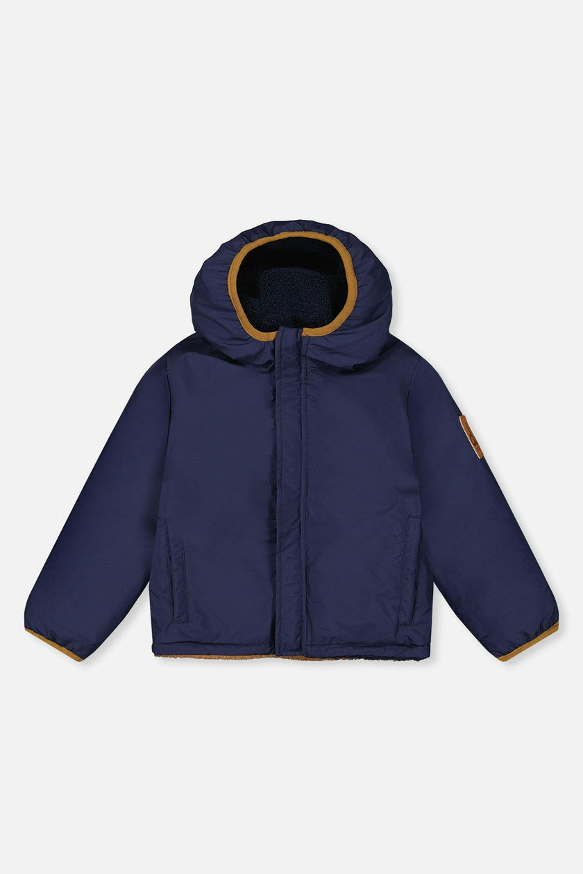 Baby Reversible Mid-Season Jacket Dark Blue, Beige and Brown
