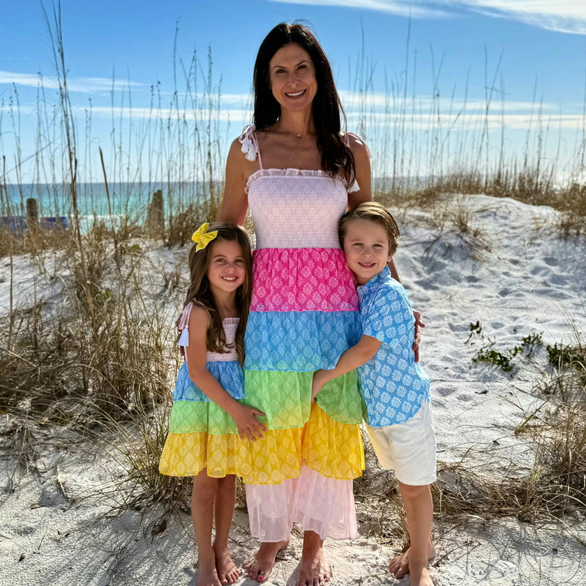 Smock Bodice Tiered Dress Block Print