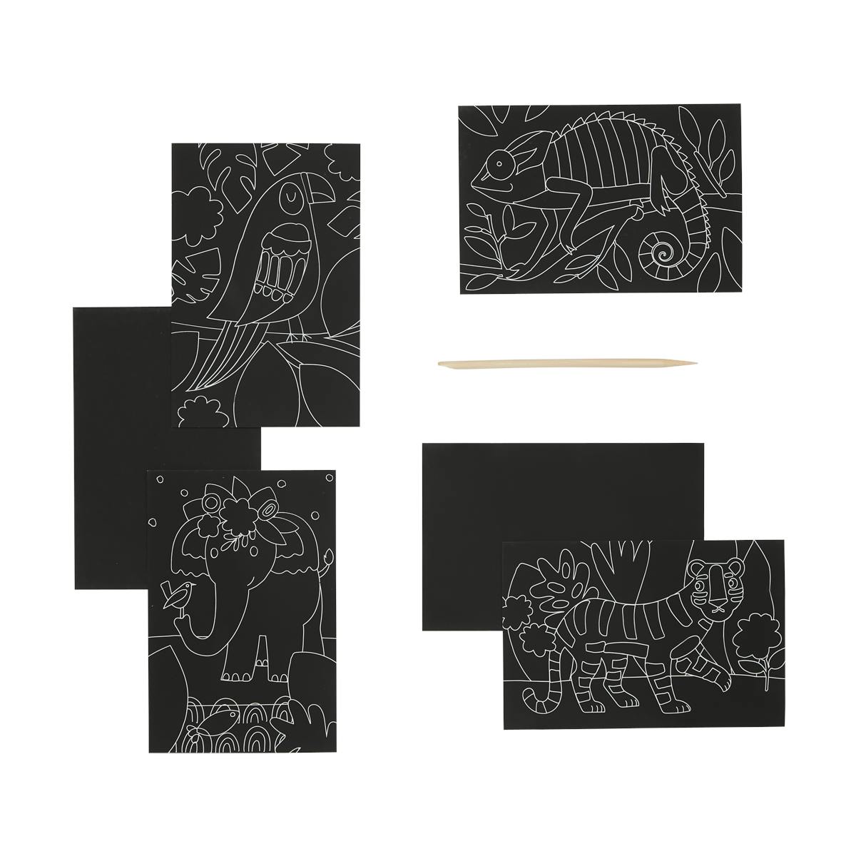 Scratch and Scribble Mini Scratch Art Kit - Jungle Fun - 6 Cards