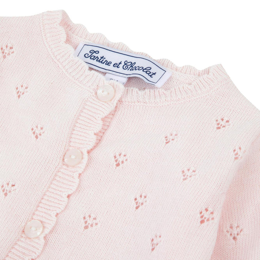 TARTINE ET CHOCOLAT Openwork Knit Baby Cardigan - Rose Pale