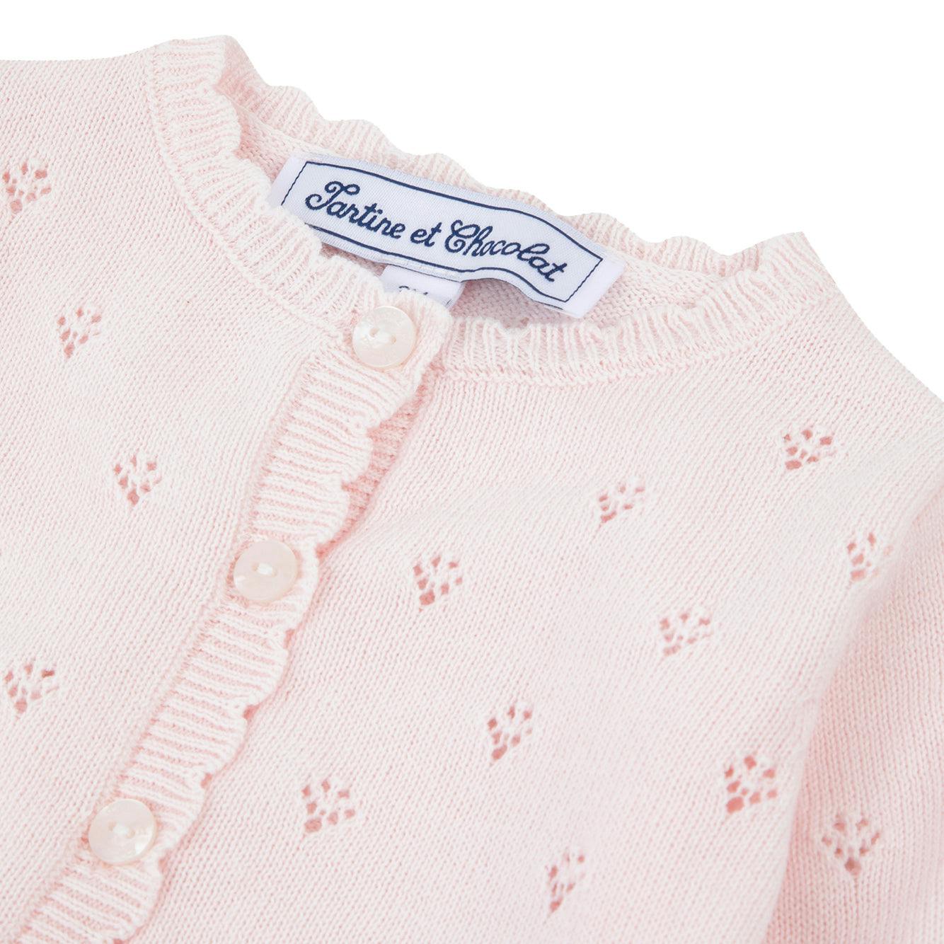 TARTINE ET CHOCOLAT Openwork Knit Baby Cardigan - Rose Pale