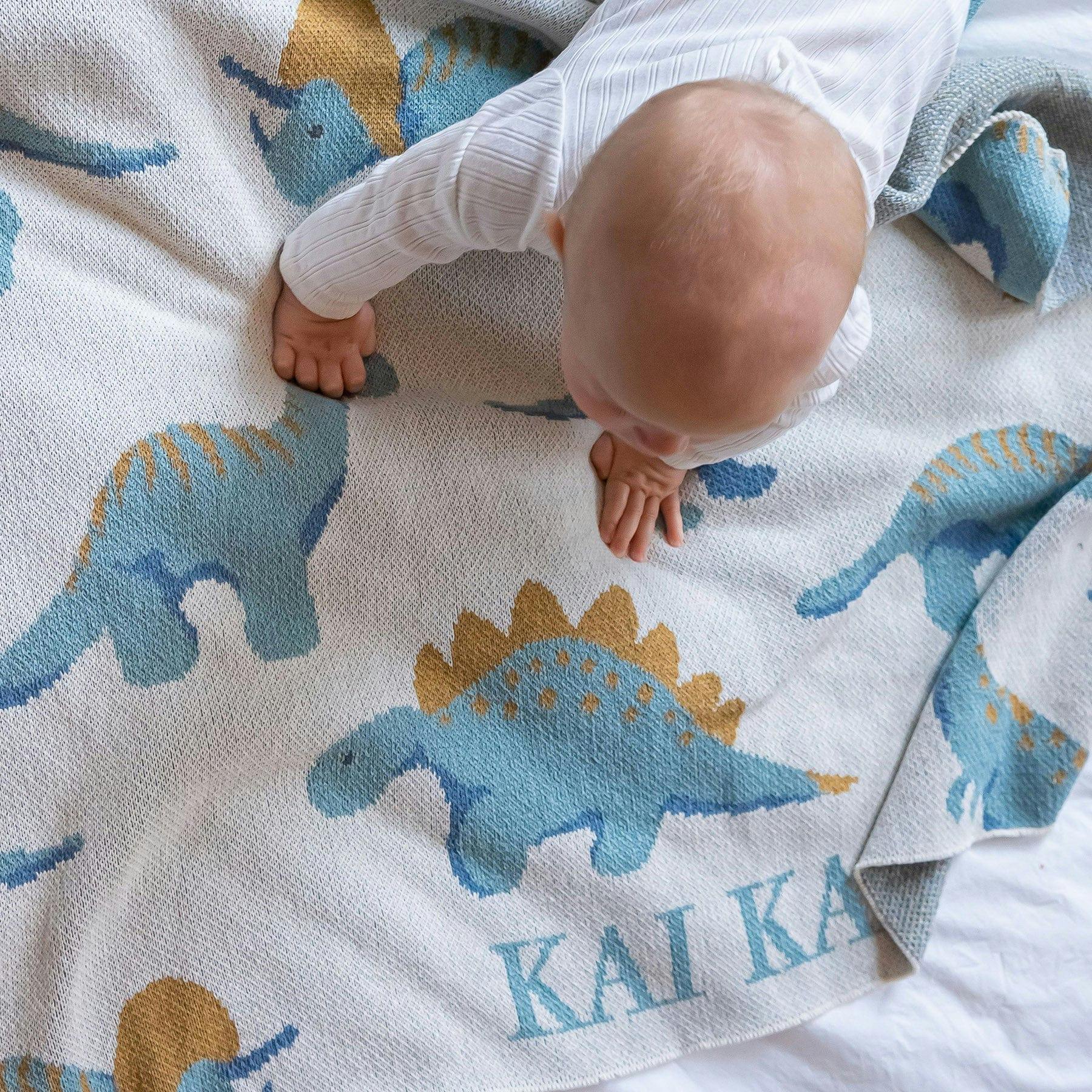 Custom Personalized Baby Sustainable Knit Throw Blanket - Dinosaur