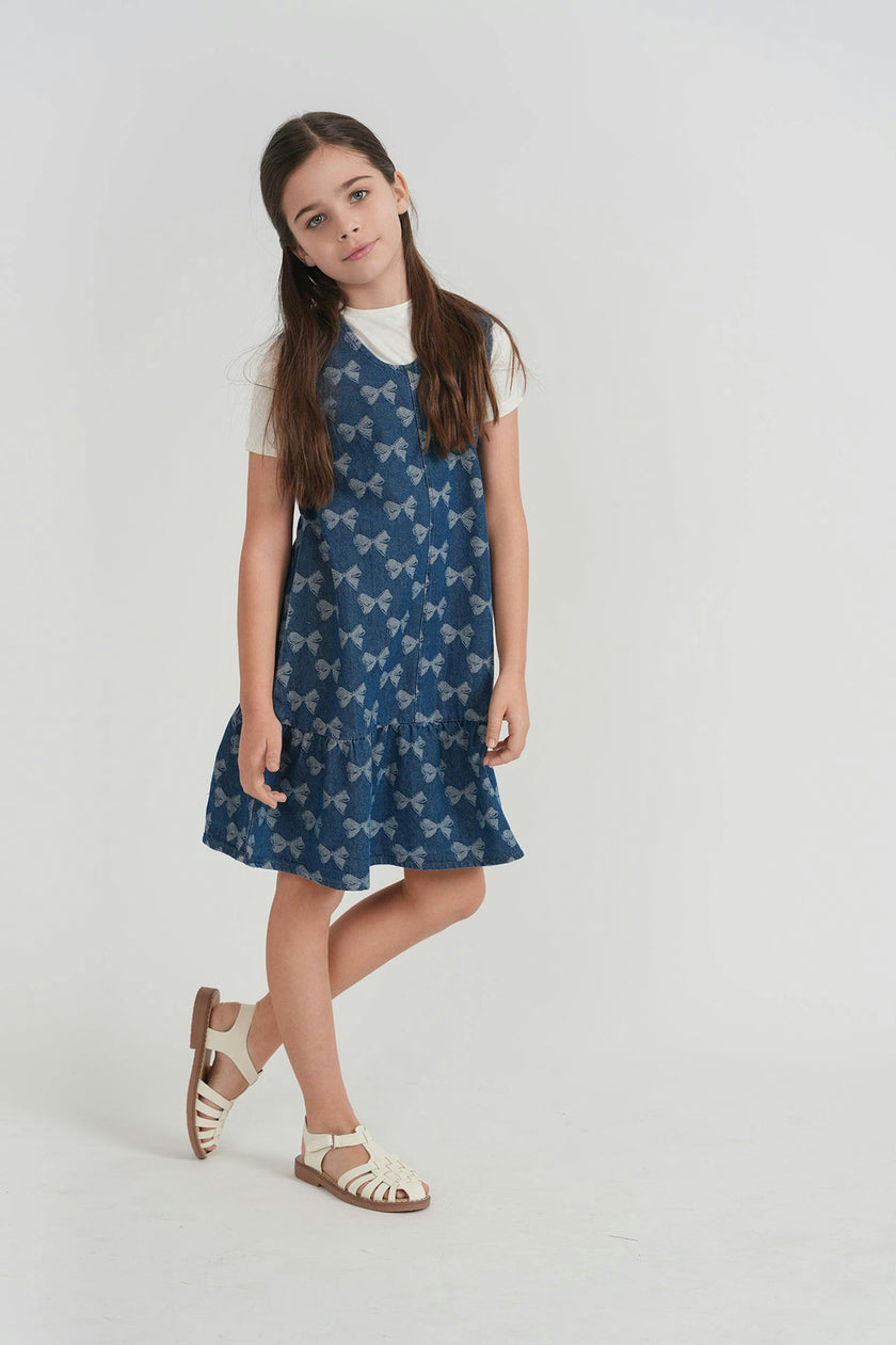 Bow Printed Denim Jumper