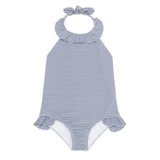 Girls Harbor Stripe Ruffle Halter One Piece