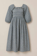 Mae 3/4 Sleeves Dress in Prussian Blue Plaid