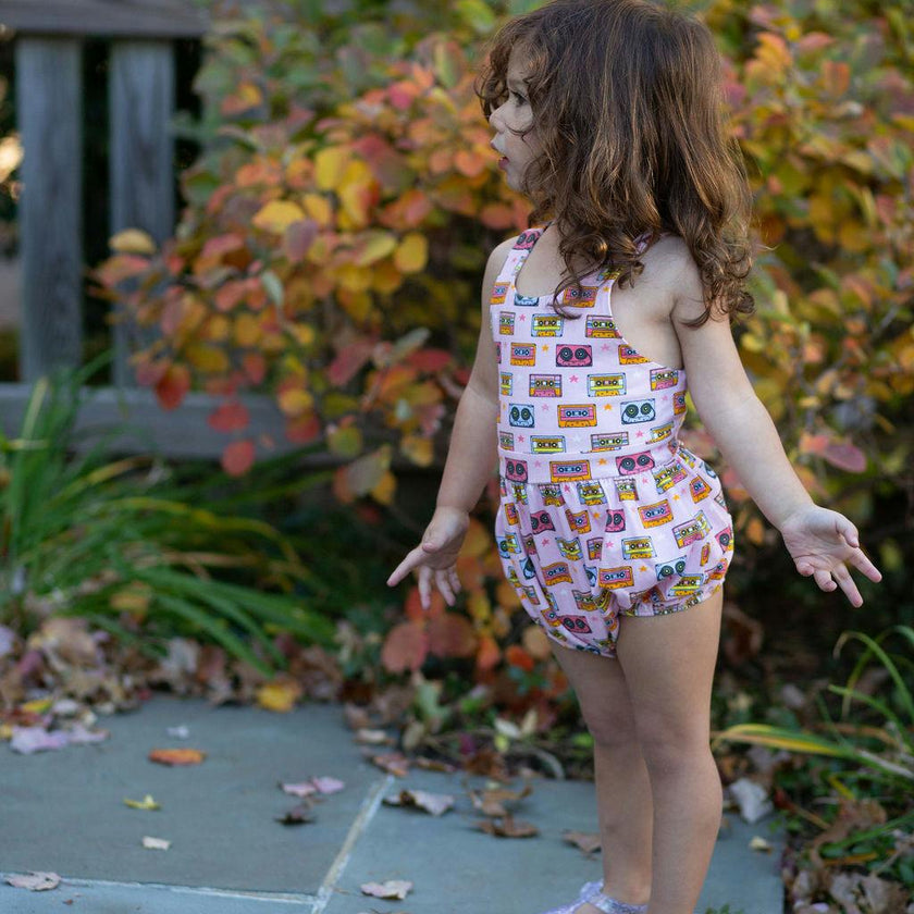 Cross Back Bubble Romper in Cassettes/Stars