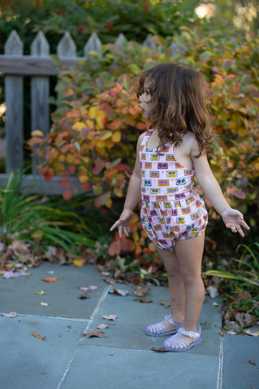 Cross Back Bubble Romper in Cassettes/Stars