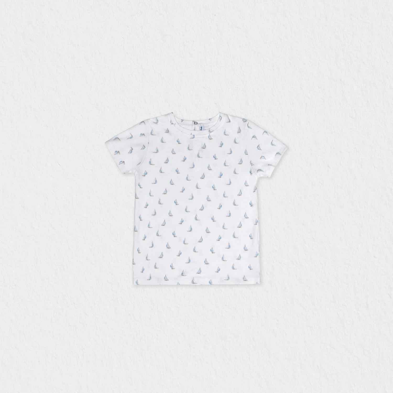 Cederique Baby T-shirt Short Sleeve, White Blue Boat