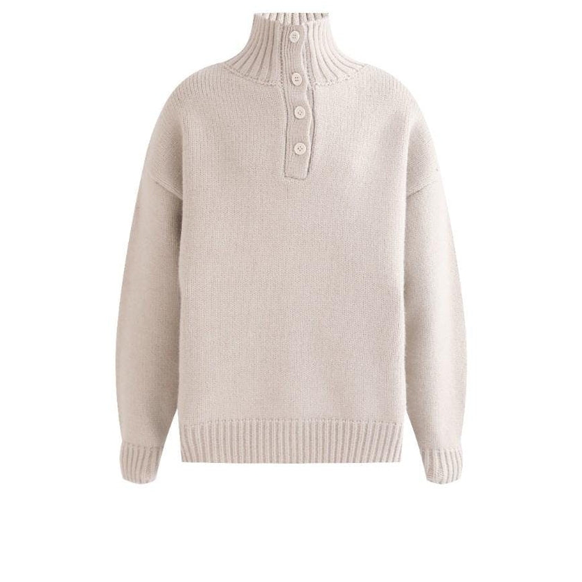 Beige Button-Up Ribbed Sweater
