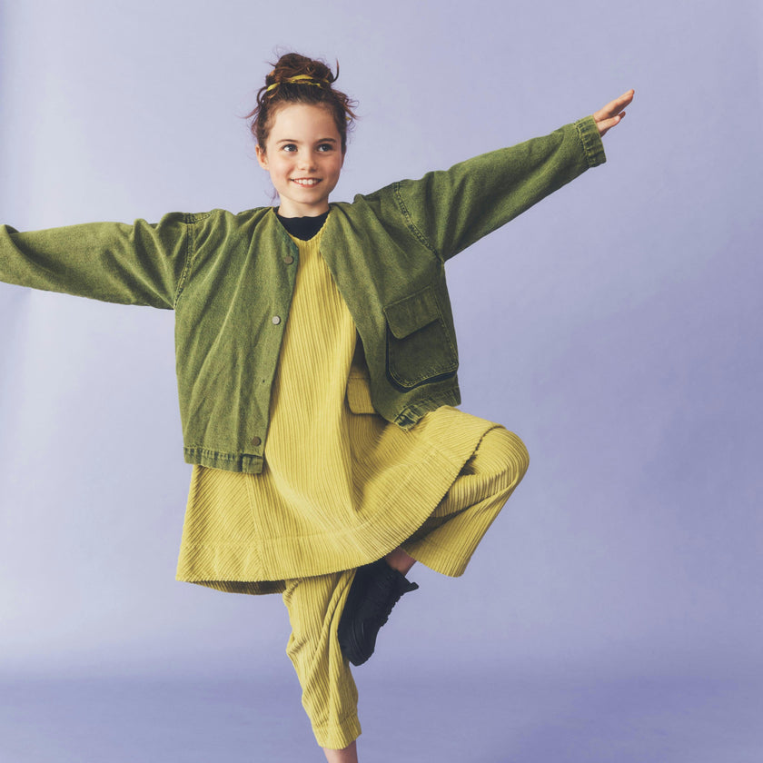 Kids Avery Acid Green Cord Dress