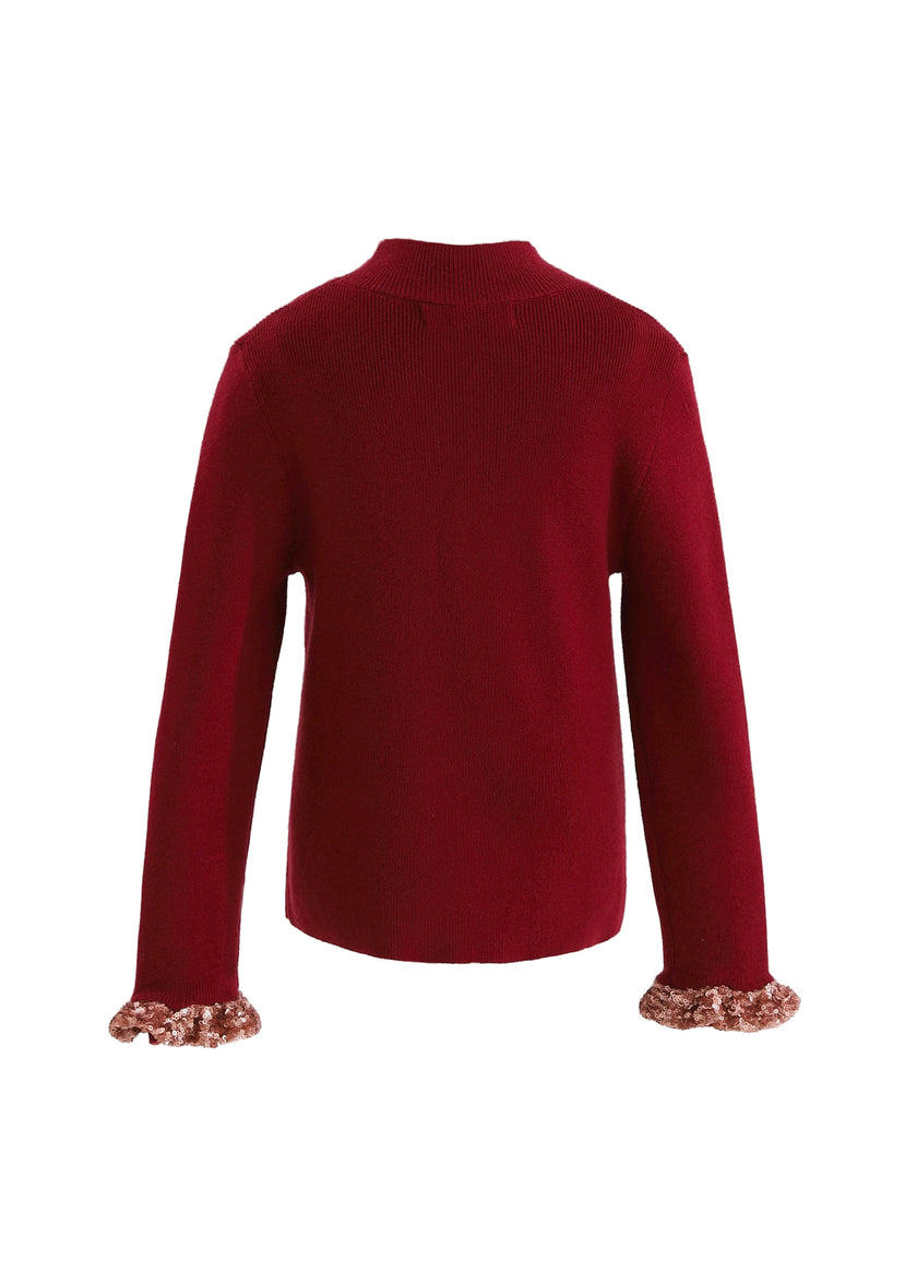 Ruby Red Ruffle-Knit Sweater