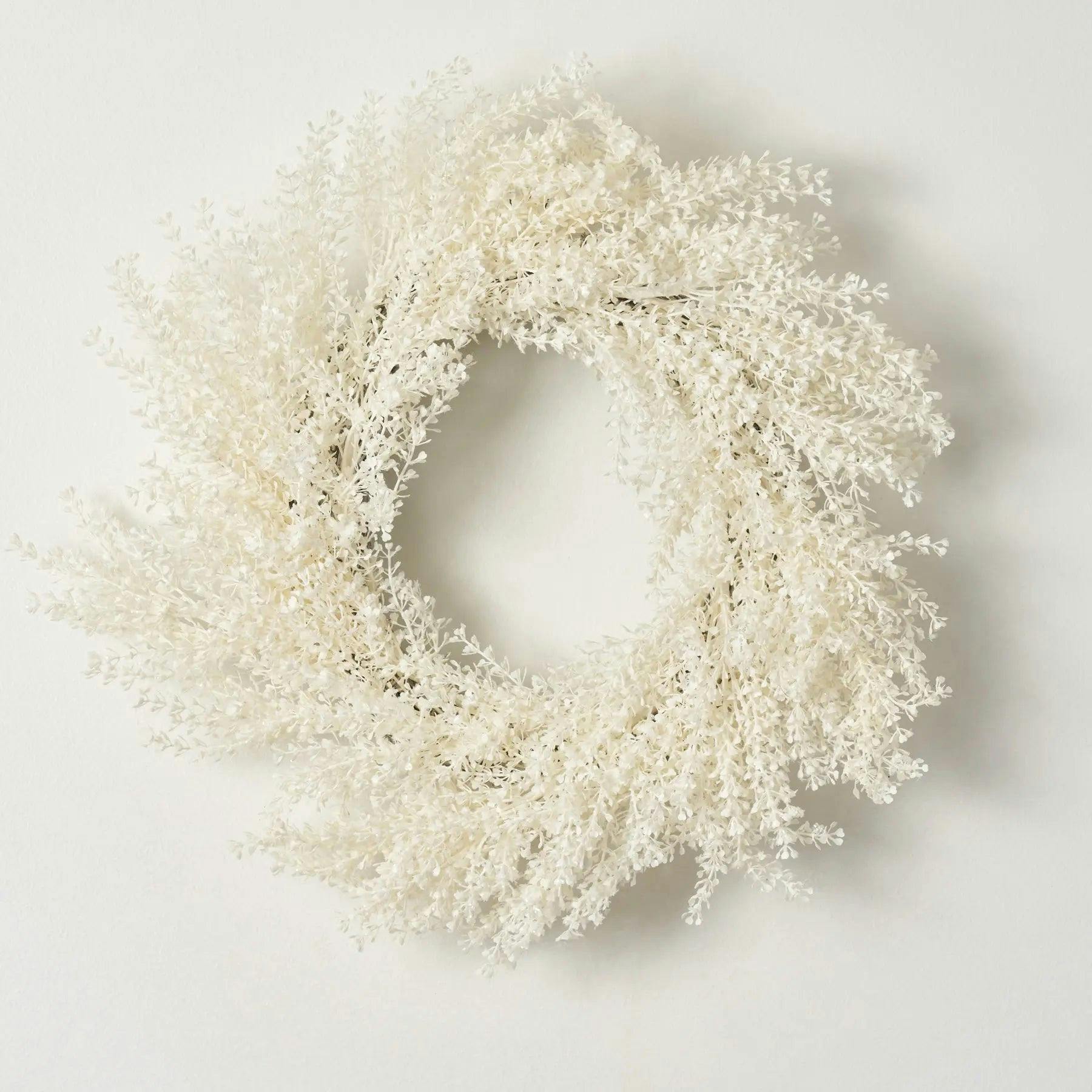 Frosted Shimmer Cream Baby's Breath Gypsophila Christmas Front Door Mantel Wreath 20
