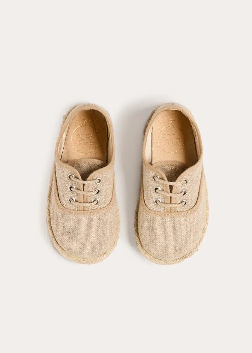 Linen Lace-up Espadrilles in Beige (24-35EU)