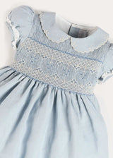 Hand Smocked Peter Pan Collar Short Sleeve Dress in Sky Blue (12mths-10yrs)