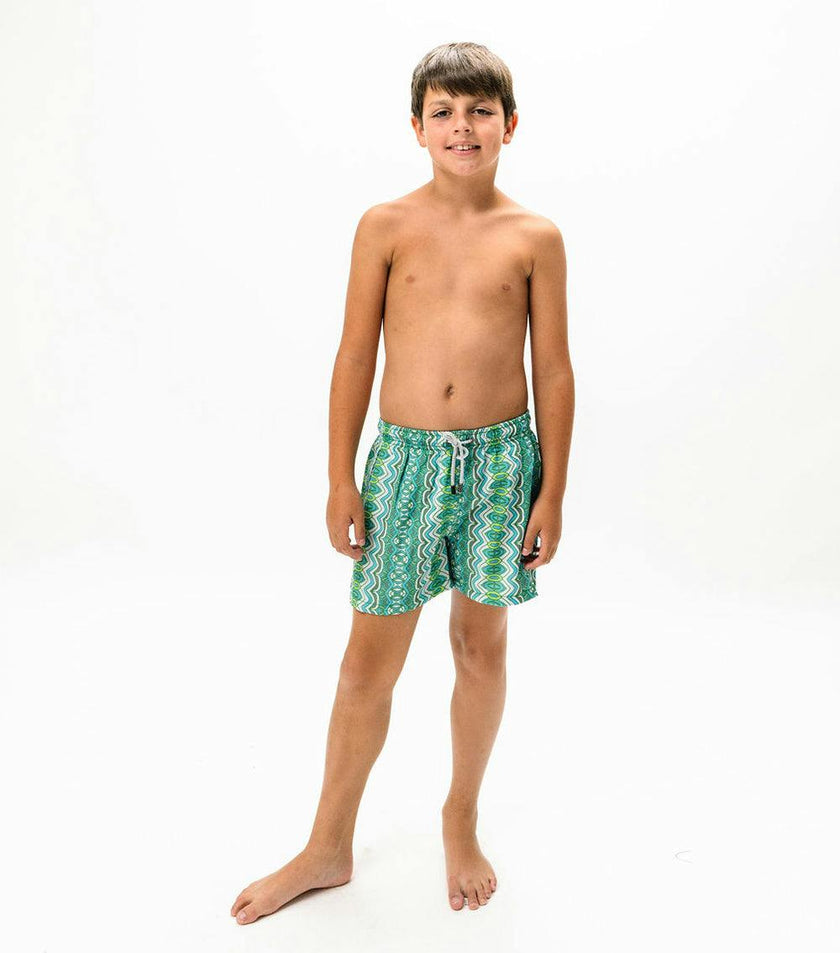 boy swim shorts abstract green