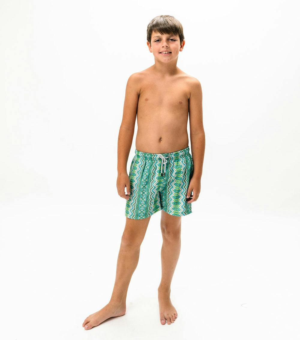 boy swim shorts abstract green