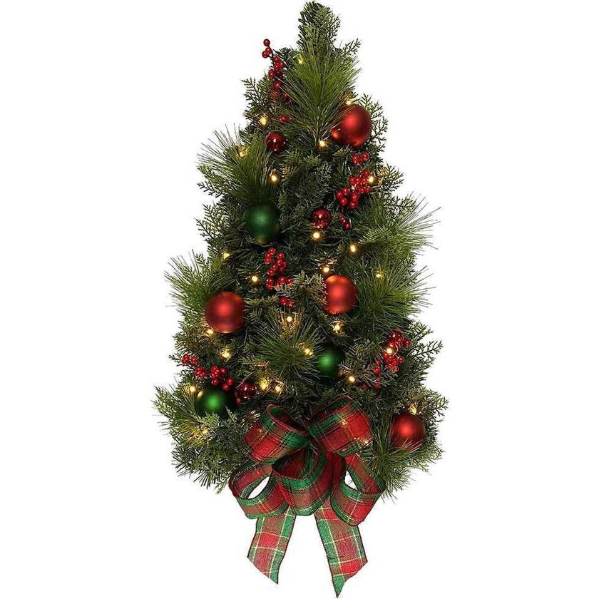 Pre-Lit Red And Green Wall Tree With Bow