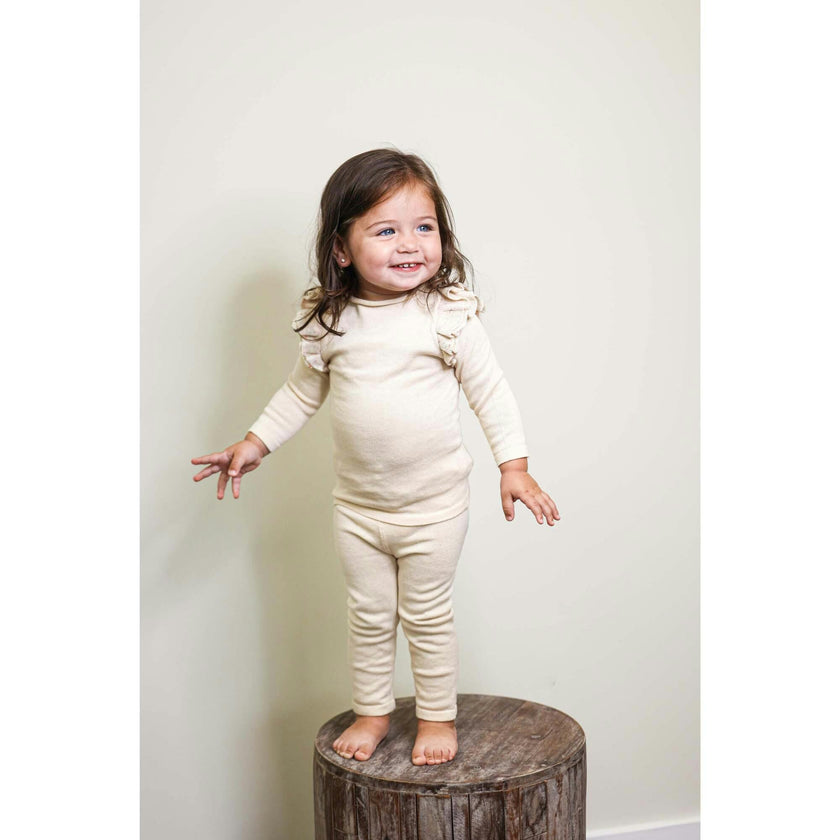 Chic Ruffle Shoulder Long Sleeve Top & Pant 2-Piece Set