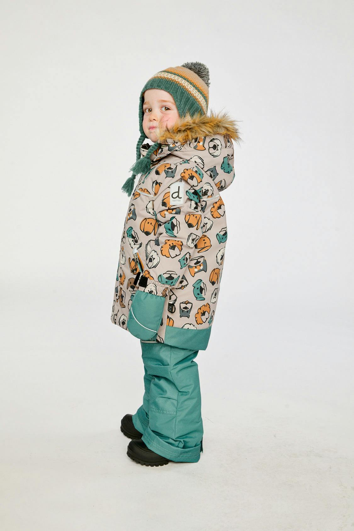 Two Piece Discover Snowsuit Beige Printed with Dogs