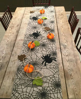 Hand Felted Wool Halloween Spider Web Table Runner - 14x72" Arcadia Home
