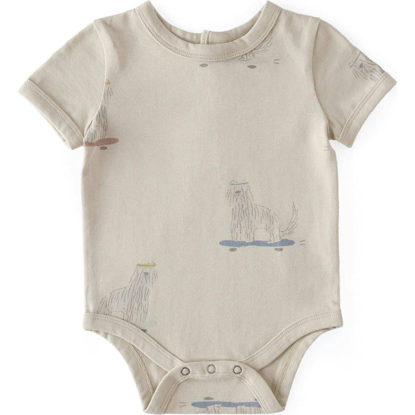 Short Sleeve Lap Shoulder Snap Onesie, Tan