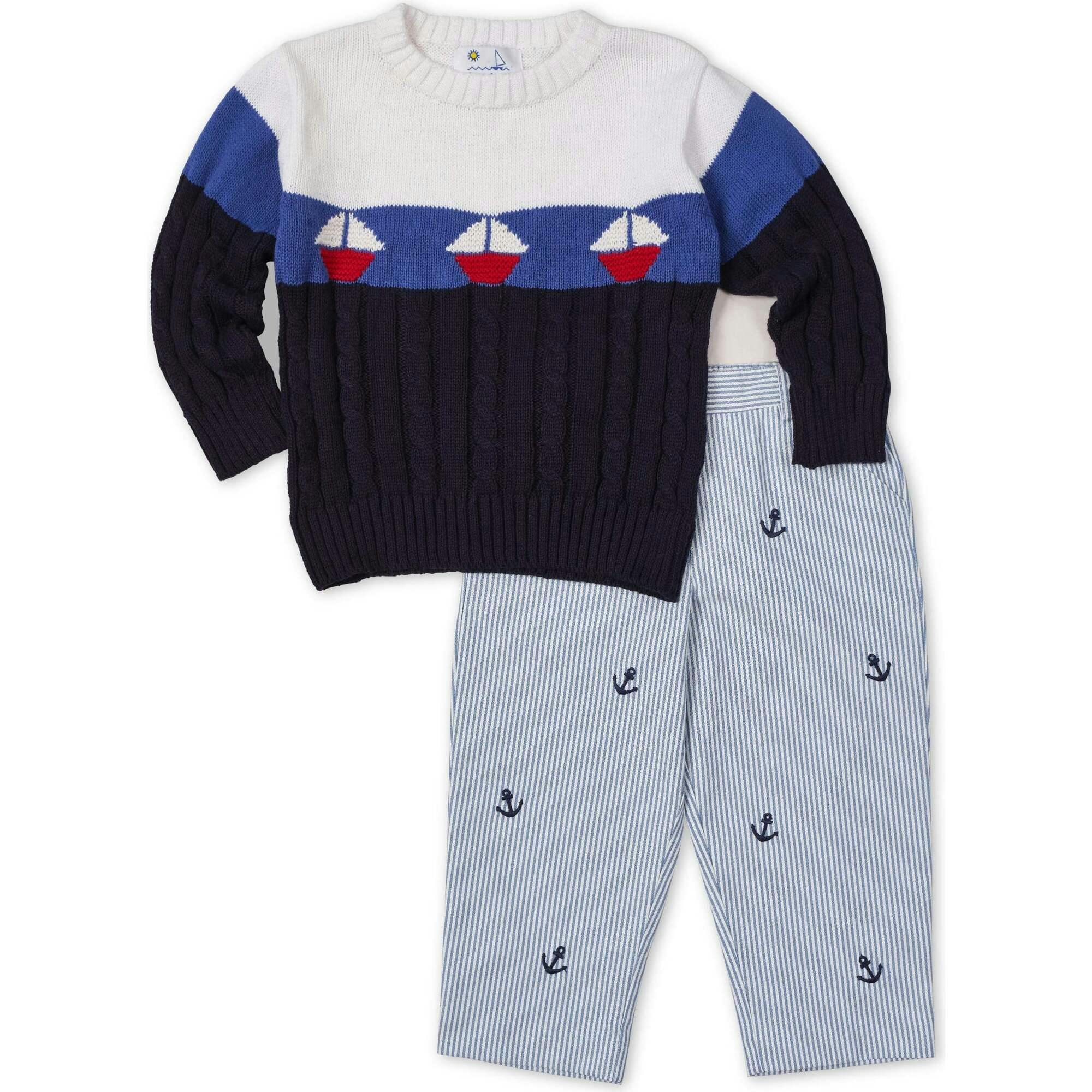Stripe Fake Fly Pants With Anchors
