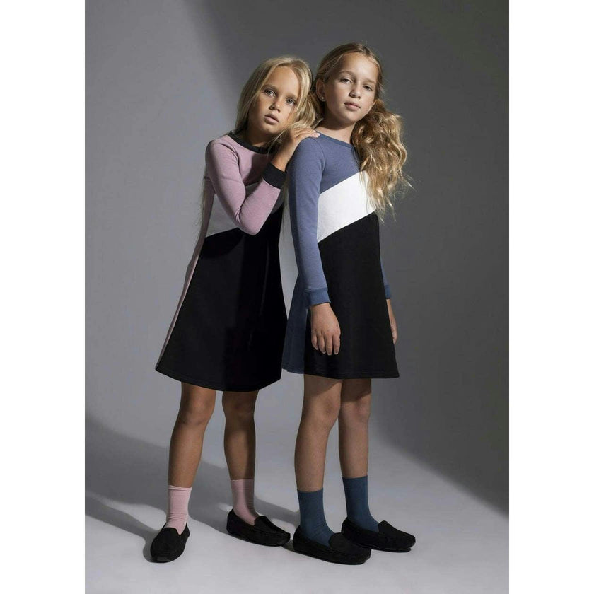 Tricolor French Terry Long Sleeve Dress