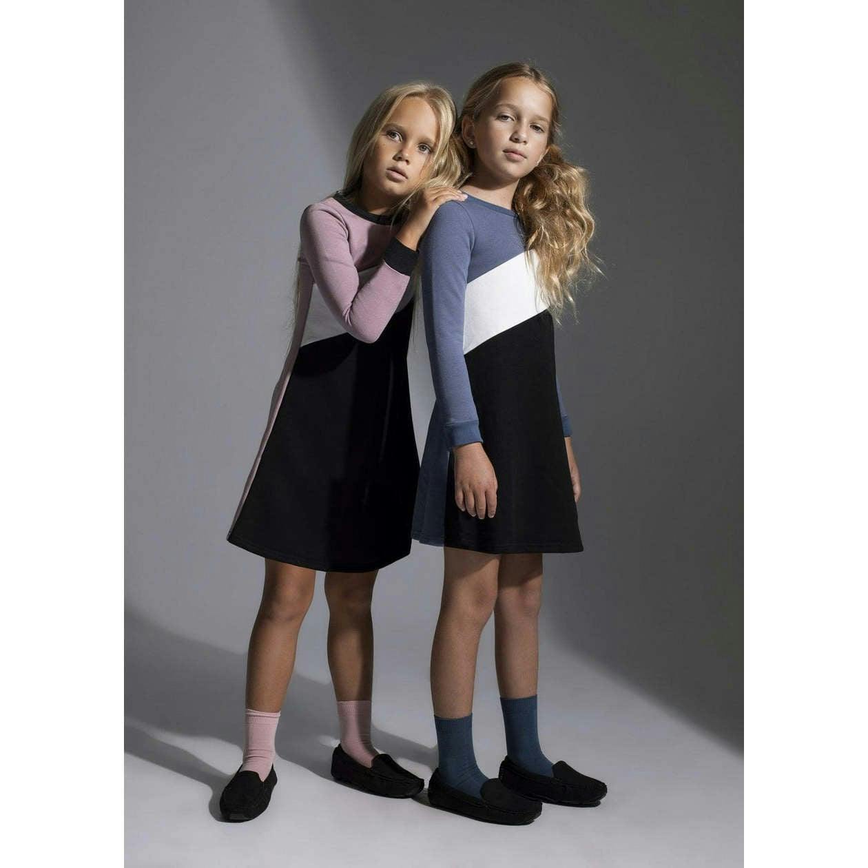 Tricolor French Terry Long Sleeve Dress