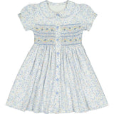 Violette Floral Blue Short Puff Smocked Dress