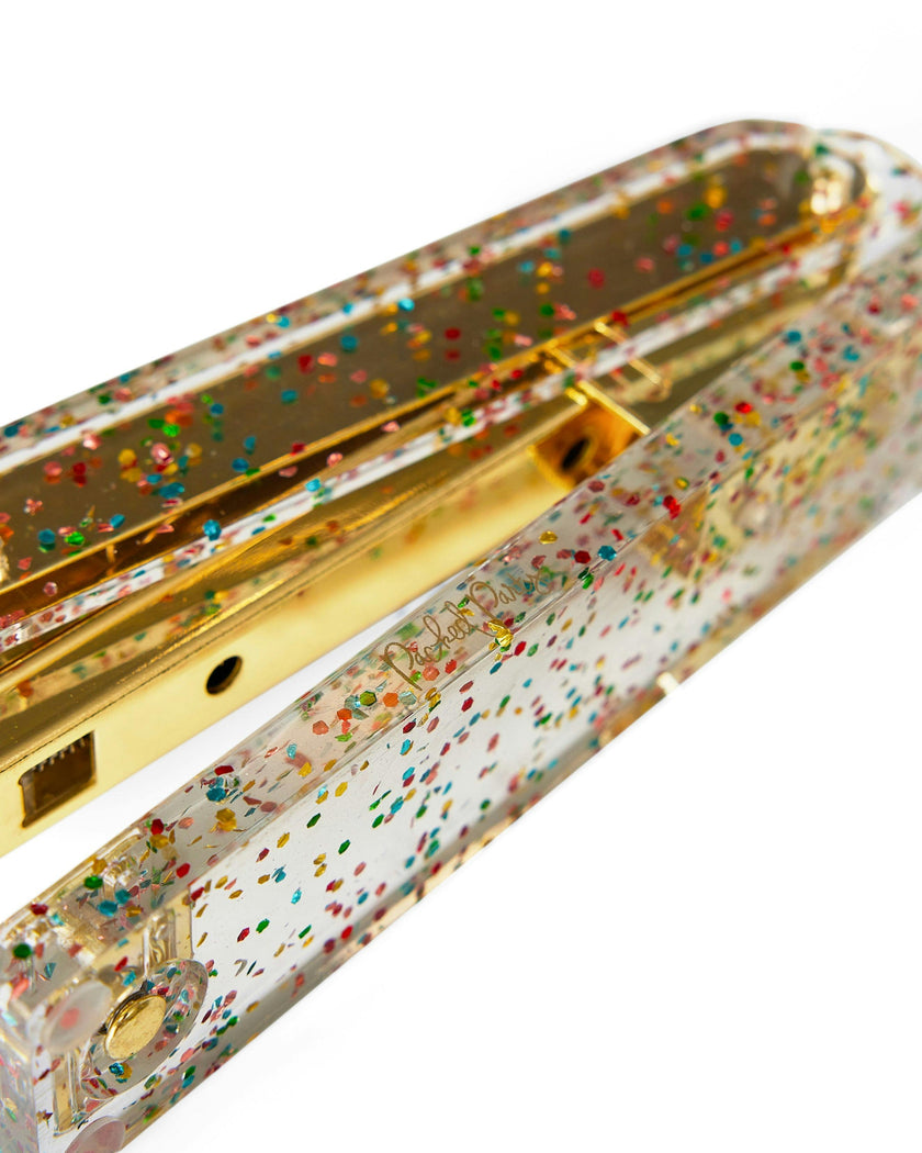 Packed Party Confetti Party Acrylic Stapler - Clear Confetti-Injected Acrylic Stapler with Gold Hardware for Home School and Office Desks, 5.75x2.75 Inch