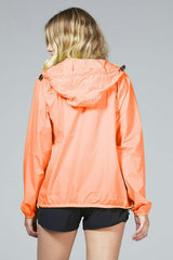 Orange fluo full zip packable rain jacket and windbreaker